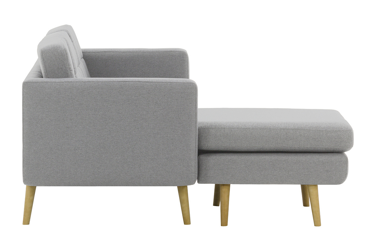 Canap� d'angle r�versible scandinave en tissu gris clair et bois ELFE