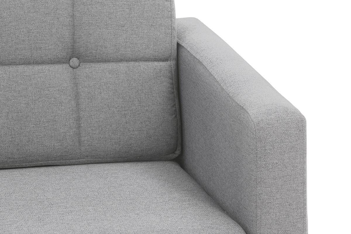 Canap� d'angle r�versible scandinave en tissu gris clair et bois ELFE