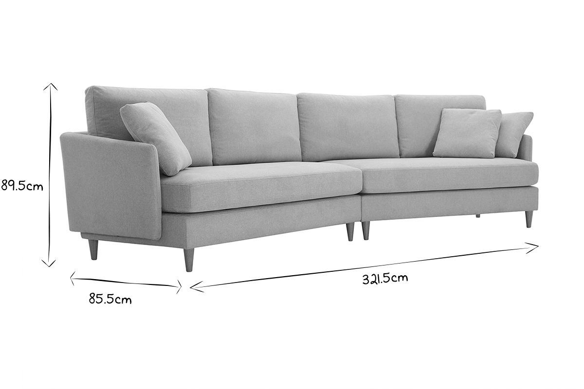 Canap d'angle scandinave 5 places en tissu effet velours textur beige et bois clair GROOVE