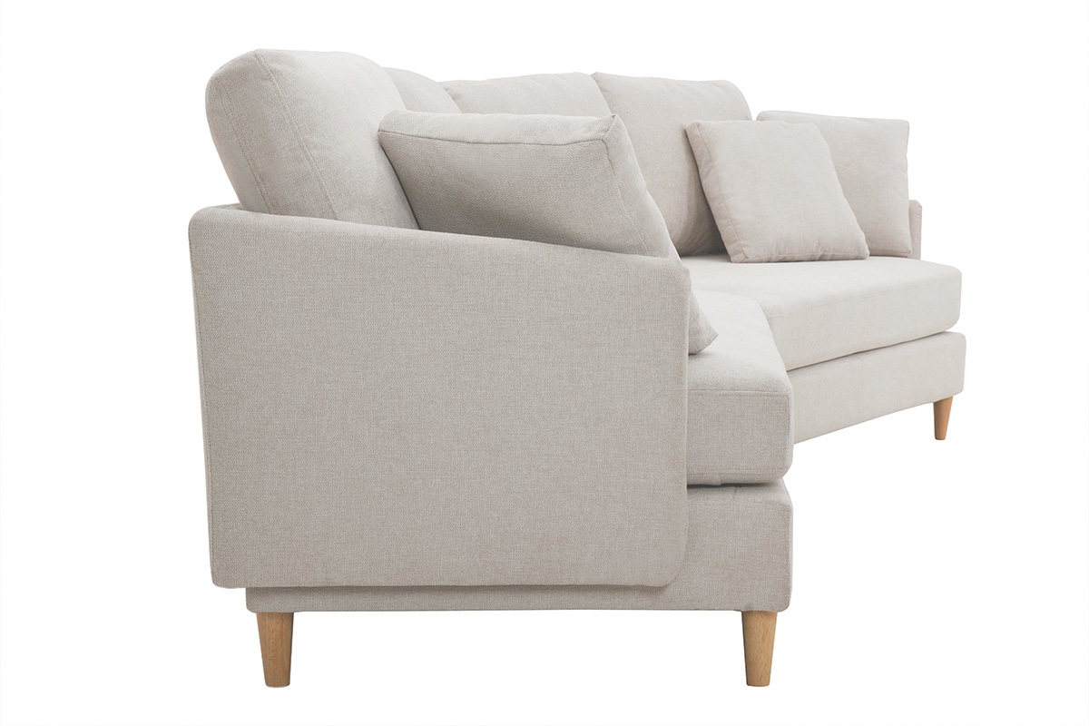 Canap d'angle scandinave 5 places en tissu effet velours textur beige et bois clair GROOVE