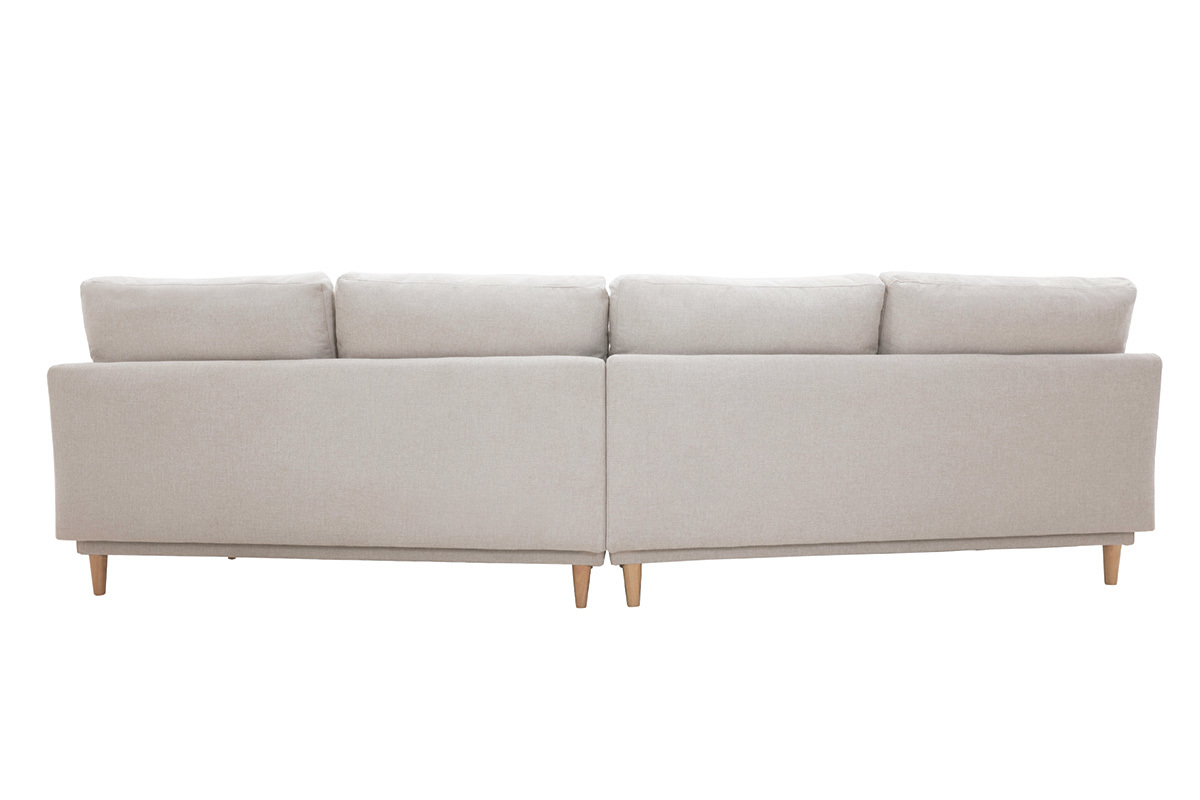 Canap d'angle scandinave 5 places en tissu effet velours textur beige et bois clair GROOVE