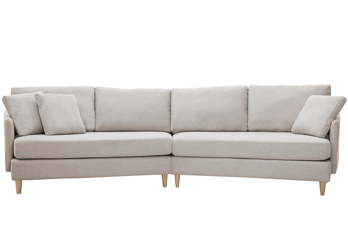 Canap d'angle scandinave 5 places en tissu effet velours textur beige et bois clair GROOVE