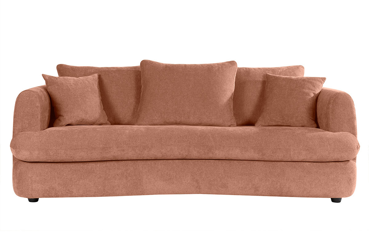 Canapé déhoussable 3-4 places design haricot en tissu effet velours terre brûlée SACHA