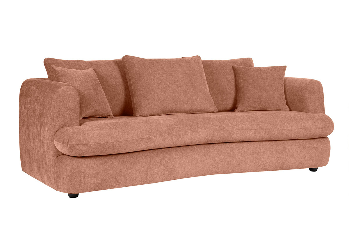 Canapé déhoussable 3-4 places design haricot en tissu effet velours terre brûlée SACHA