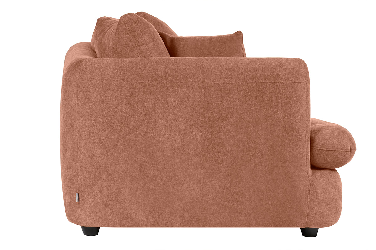 Canapé déhoussable 3-4 places design haricot en tissu effet velours terre brûlée SACHA