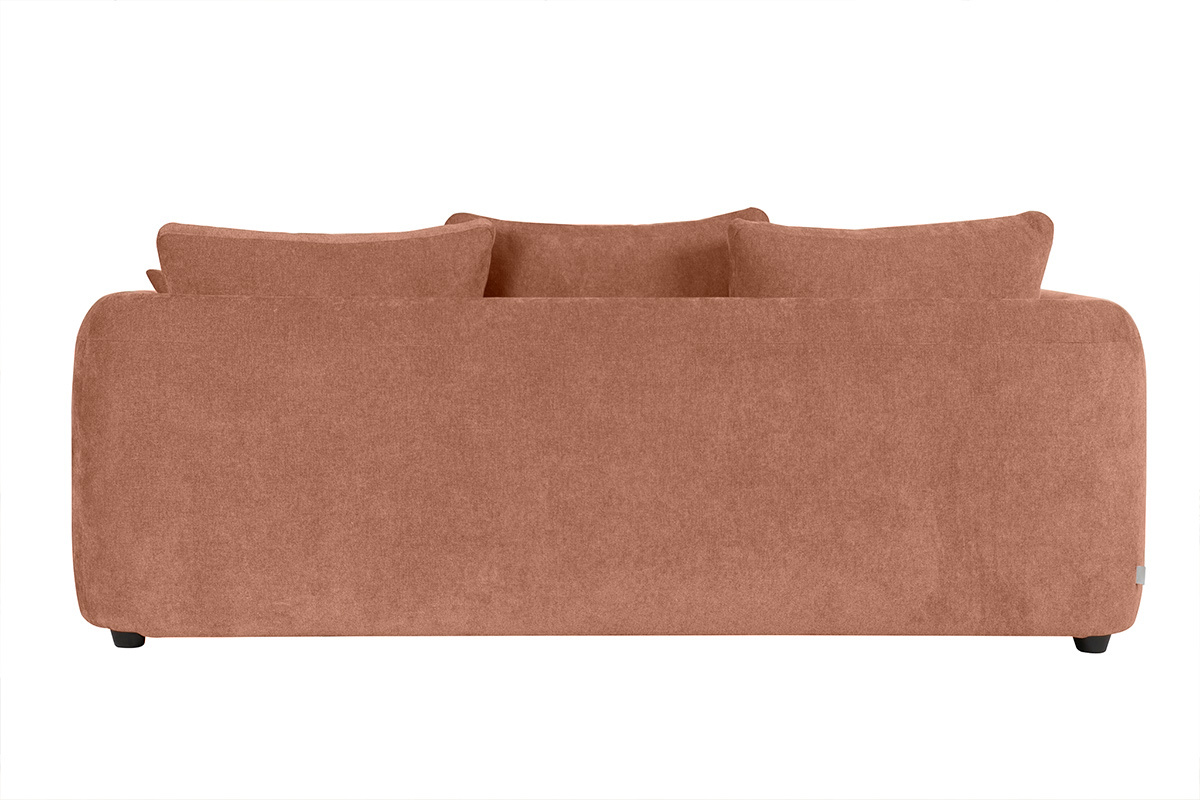 Canapé déhoussable 3-4 places design haricot en tissu effet velours terre brûlée SACHA