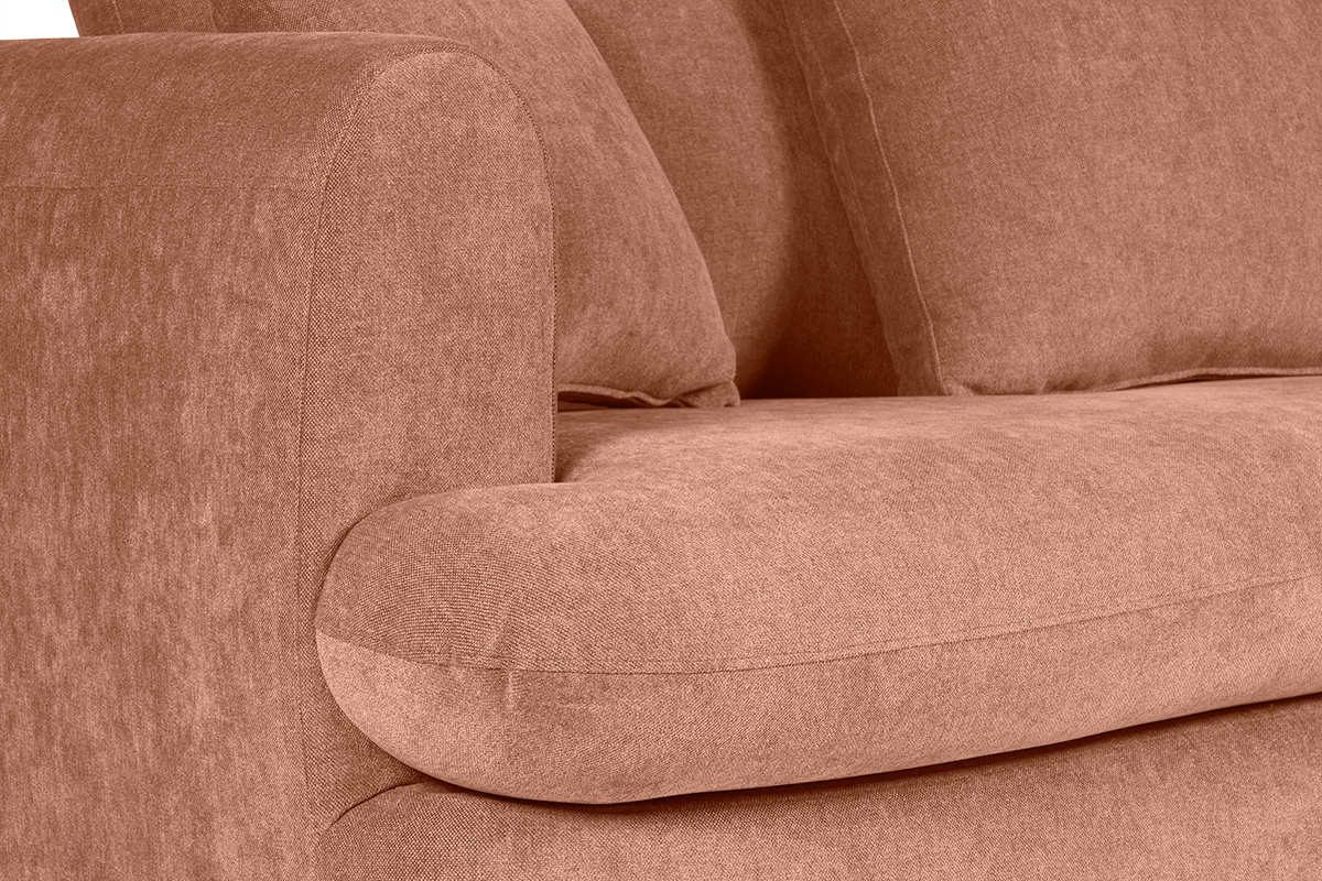 Canapé déhoussable 3-4 places design haricot en tissu effet velours terre brûlée SACHA
