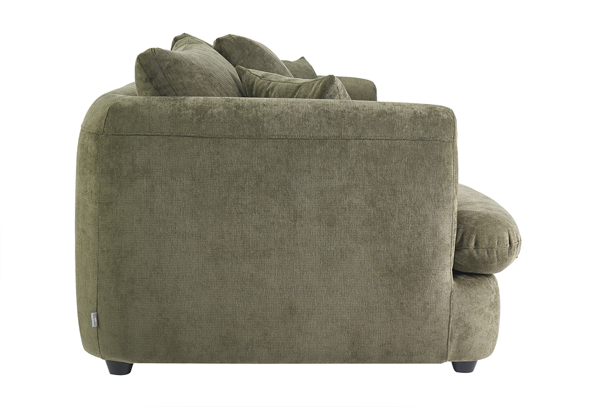 Canap� d�houssable 3-4 places design haricot en tissu effet velours textur� vert kaki SACHA