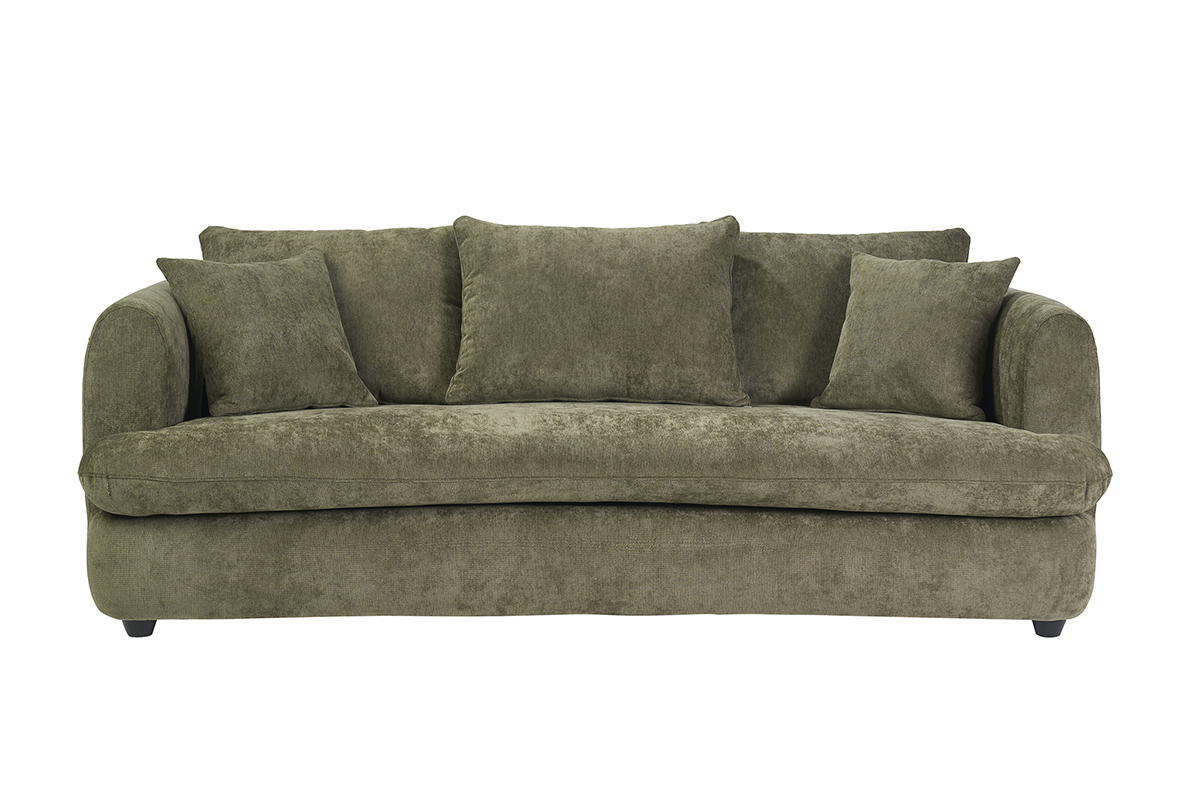 Canap� d�houssable 3-4 places design haricot en tissu effet velours textur� vert kaki SACHA