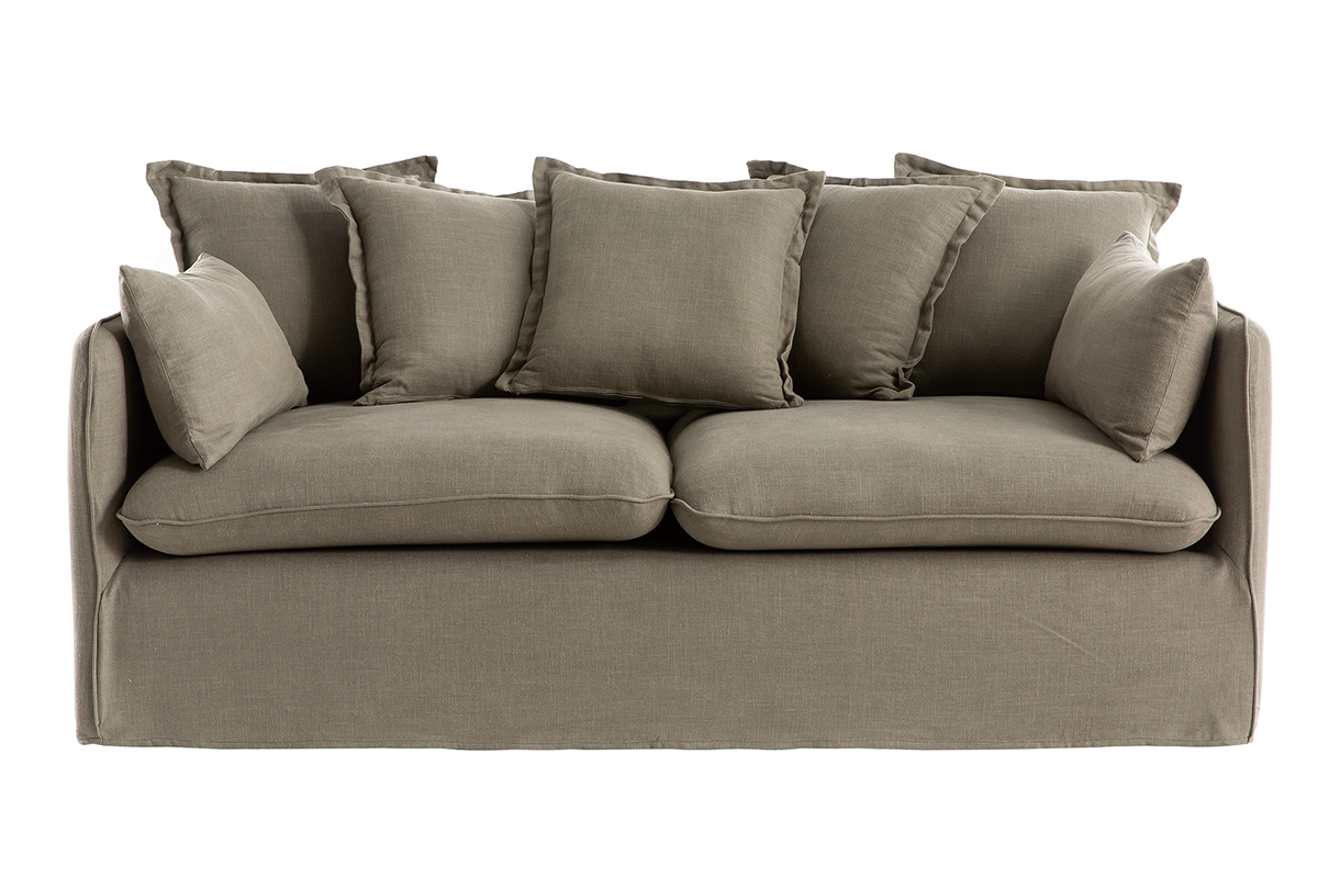 Canap� d�houssable 3 places en lin vert de gris MERLIN