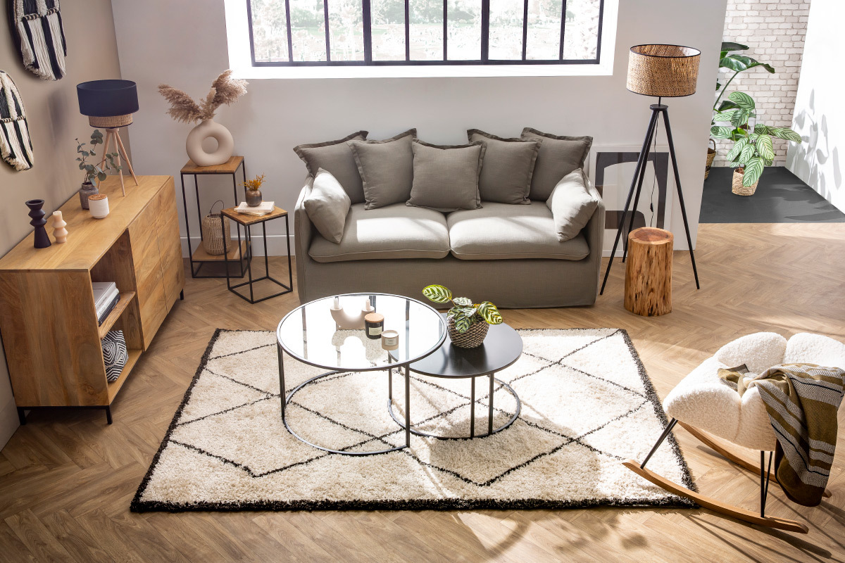 Canap� d�houssable 3 places en lin vert de gris MERLIN