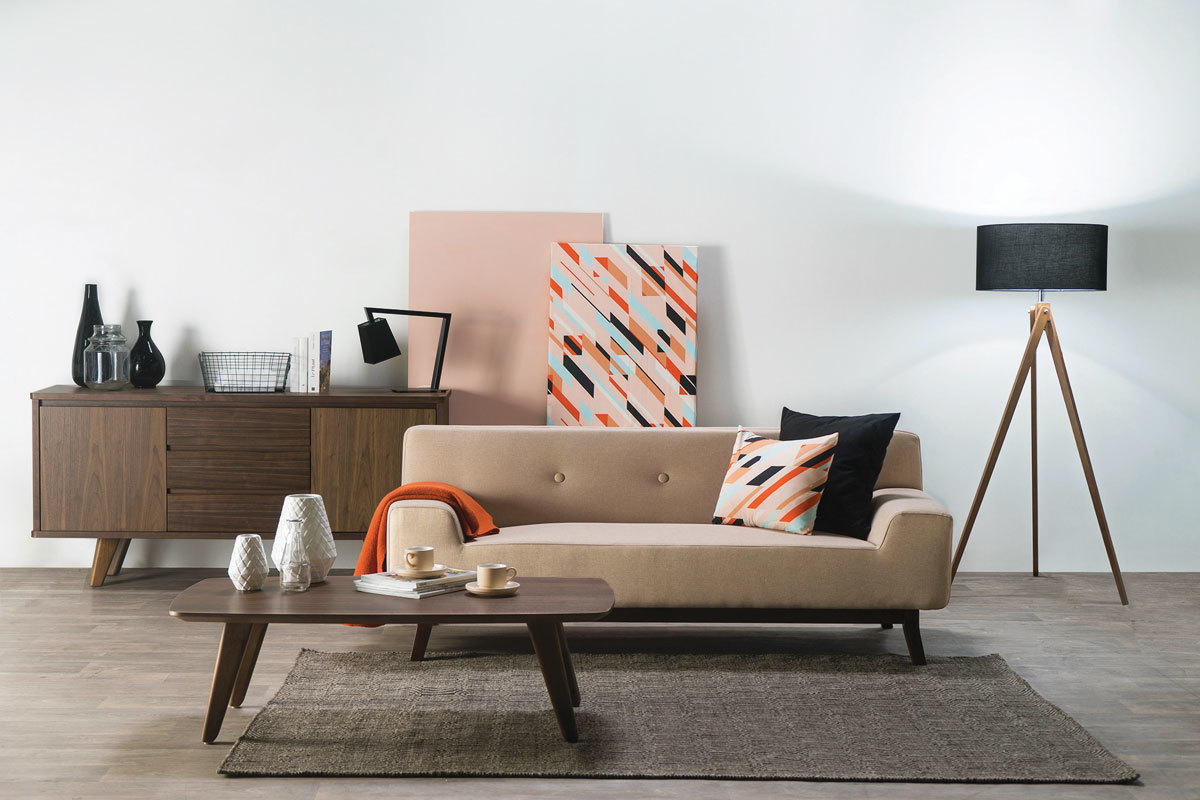 Canap� design 2-3 places bleu et bois clair VILA