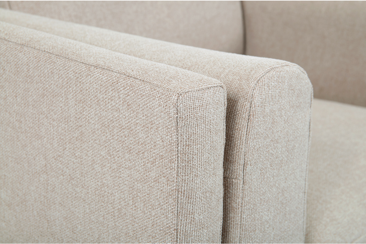 Canap design 2-3 places en tissu beige naturel, bois noir et mtal dor STING