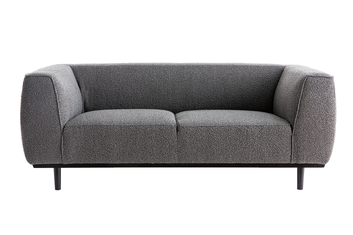 Canap design 2-3 places en tissu effet laine boucle gris anthracite et bois noir MORRIS