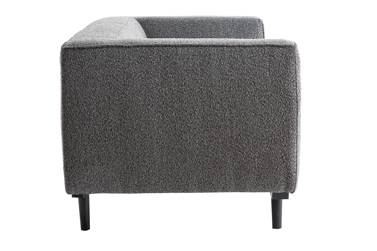 Canap design 2-3 places en tissu effet laine boucle gris anthracite et bois noir MORRIS