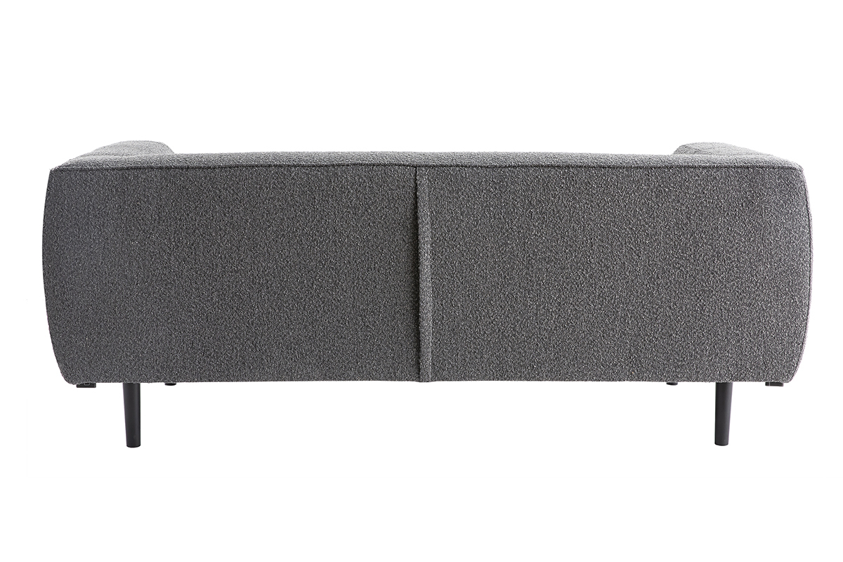 Canap design 2-3 places en tissu effet laine boucle gris anthracite et bois noir MORRIS
