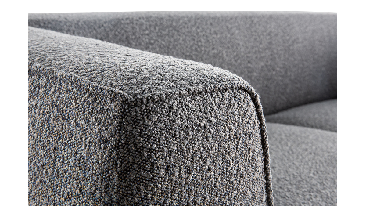 Canap design 2-3 places en tissu effet laine boucle gris anthracite et bois noir MORRIS
