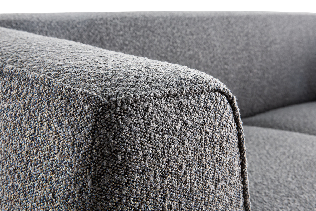 Canap design 2-3 places en tissu effet laine boucle gris anthracite et bois noir MORRIS