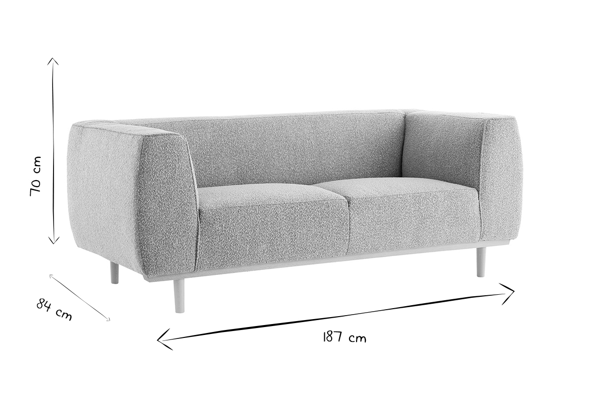 Canap design 2-3 places en tissu effet laine boucle gris anthracite et bois noir MORRIS