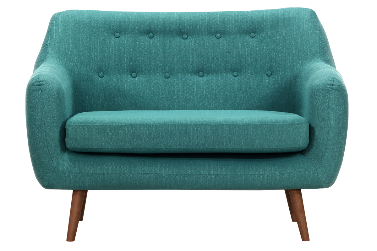 Canap� design 2 places bleu canard pieds noyer OLAF