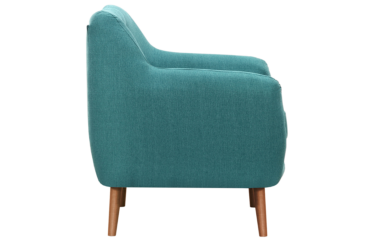 Canap� design 2 places bleu canard pieds noyer OLAF