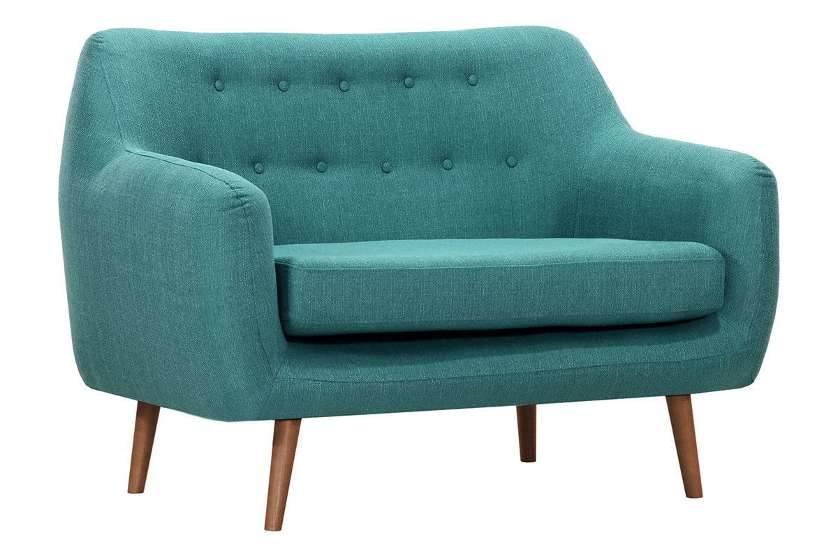 Canap� design 2 places bleu canard pieds noyer OLAF