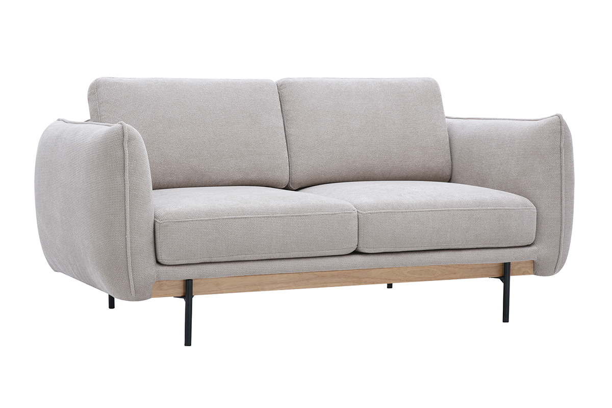 Canap� design 2 places en tissu chenille beige et m�tal noir TODD