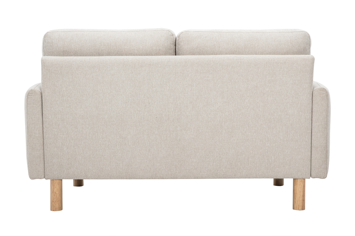 Canap� design 2 places en tissu effet velours textur� beige et bois clair BONO