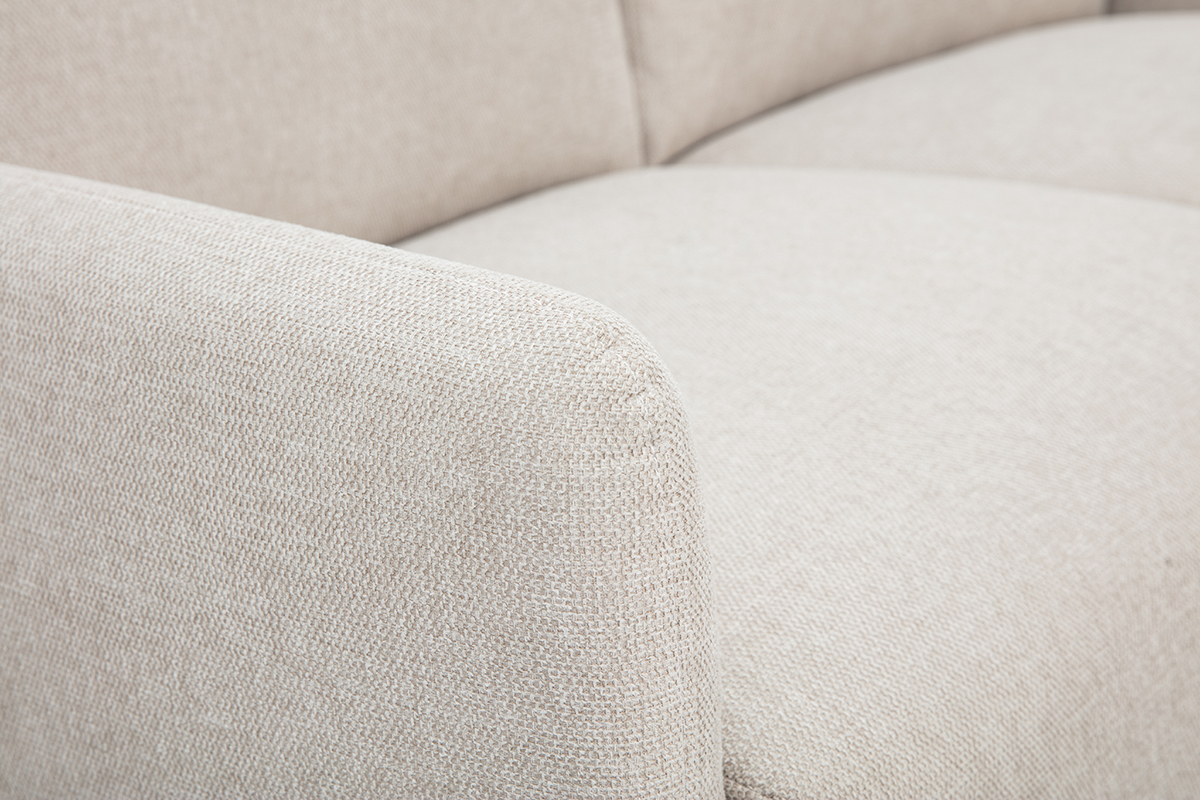 Canap� design 2 places en tissu effet velours textur� beige et bois clair BONO