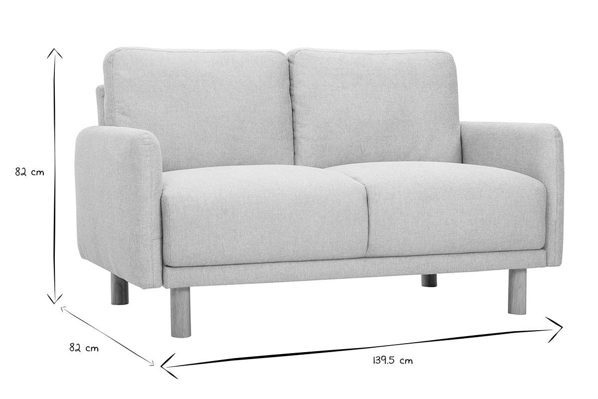 Canap� design 2 places en tissu effet velours textur� beige et bois clair BONO