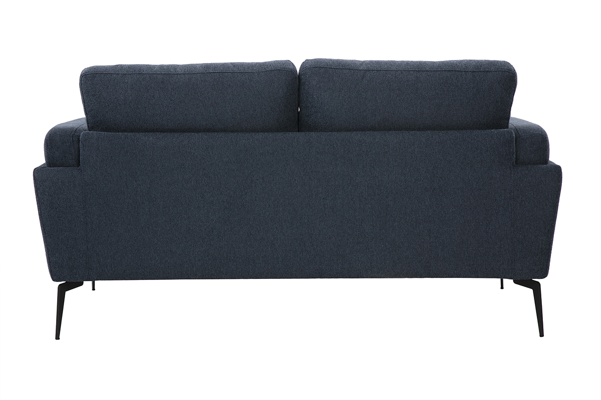 Canap design 2 places en tissu effet velours textur bleu fonc et mtal noir MOSCO