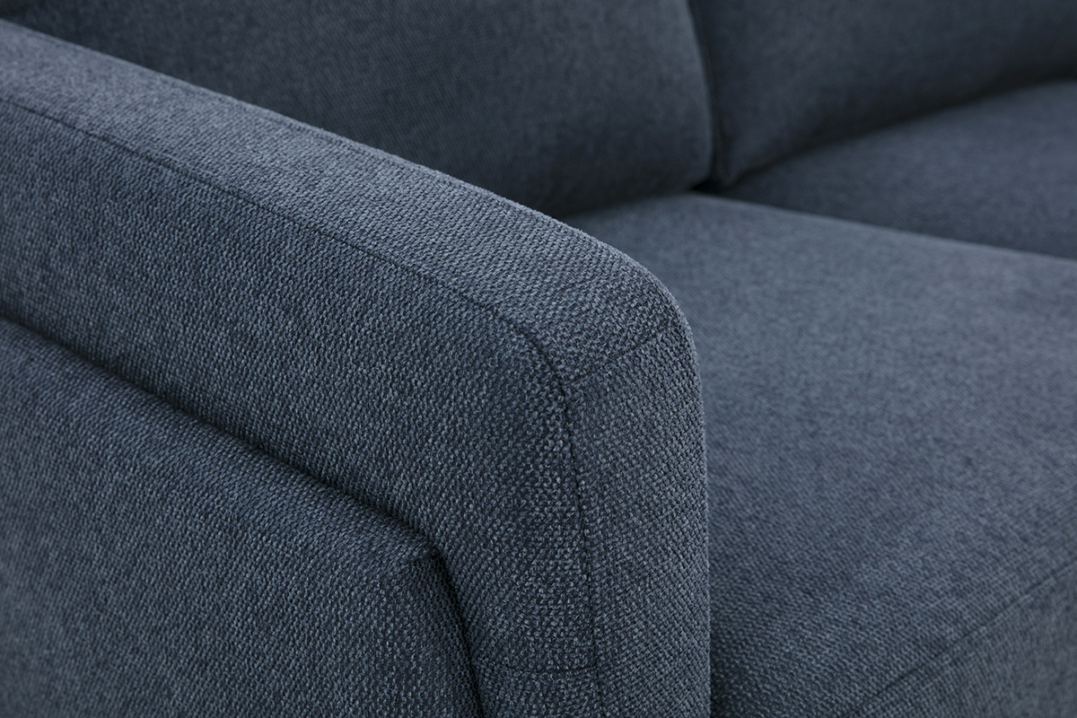 Canap design 2 places en tissu effet velours textur bleu fonc et mtal noir MOSCO