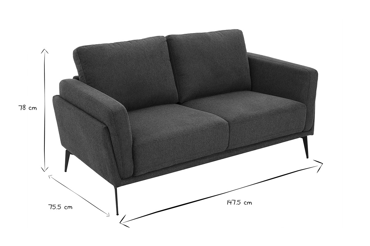 Canap design 2 places en tissu effet velours textur bleu fonc et mtal noir MOSCO