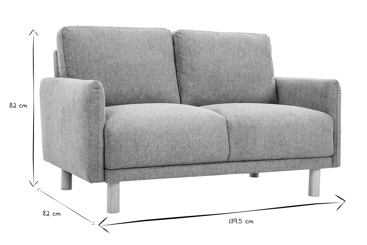 Canap� design 2 places en tissu effet velours textur� gris et bois clair BONO