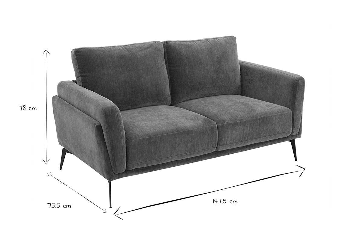 Canap design 2 places en tissu effet velours vert kaki et mtal noir MOSCO