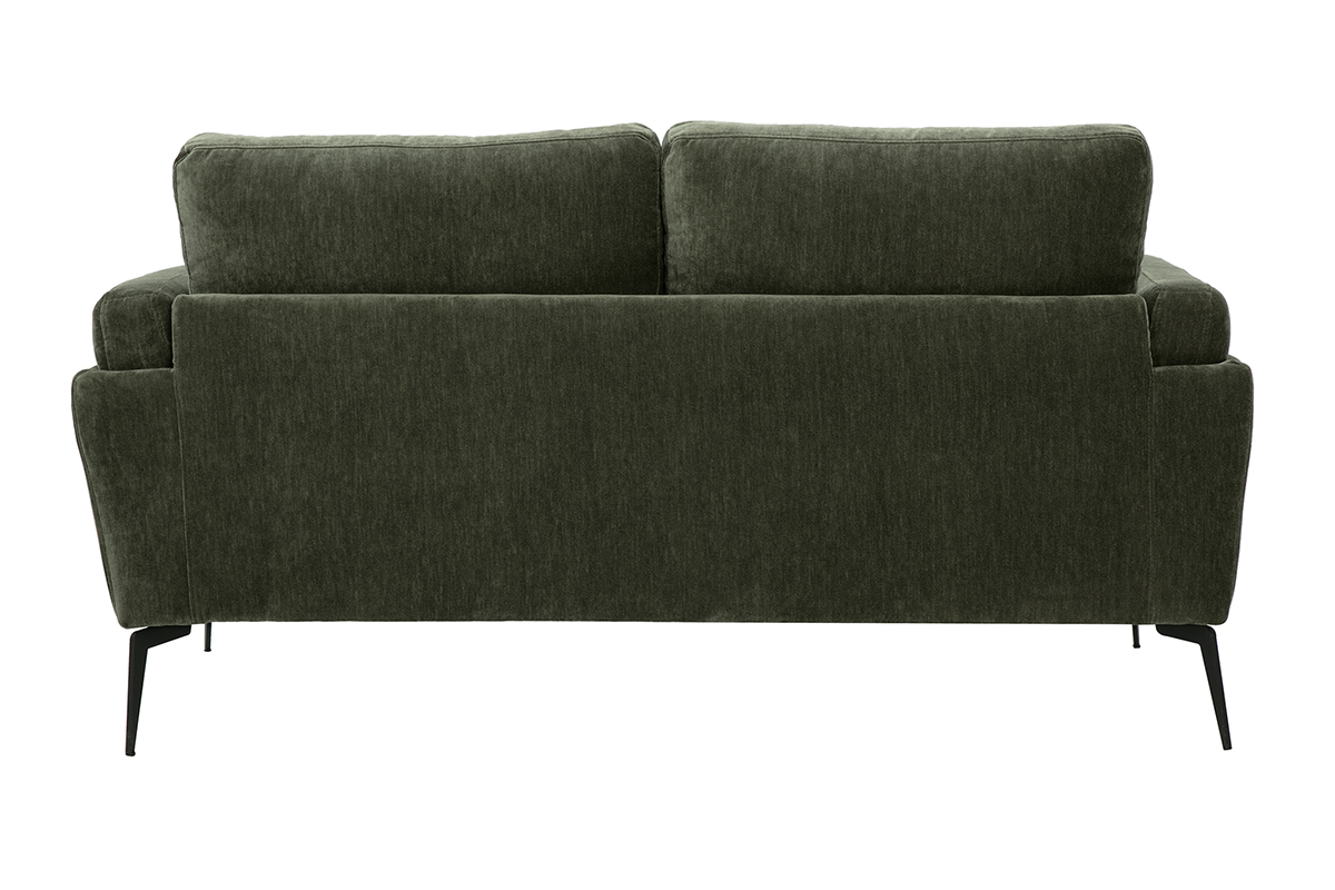 Canap design 2 places en tissu effet velours vert kaki et mtal noir MOSCO