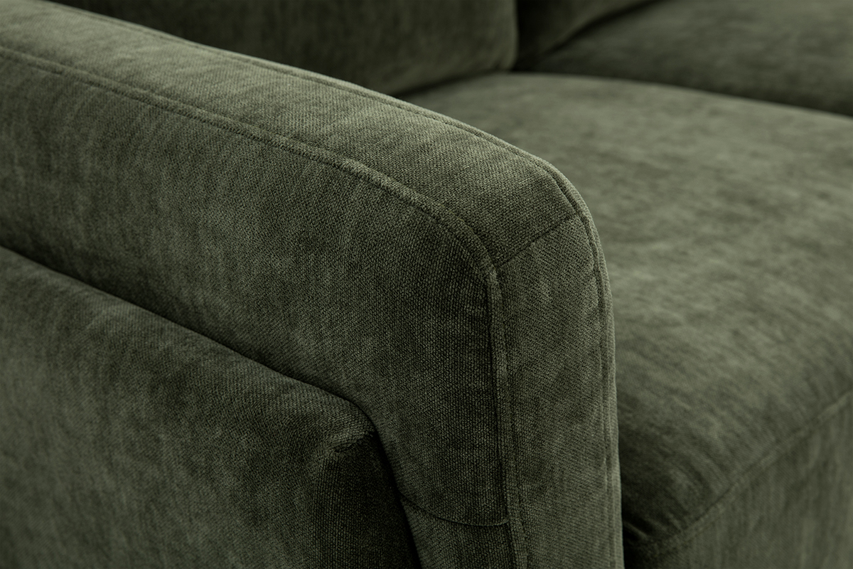 Canap design 2 places en tissu effet velours vert kaki et mtal noir MOSCO