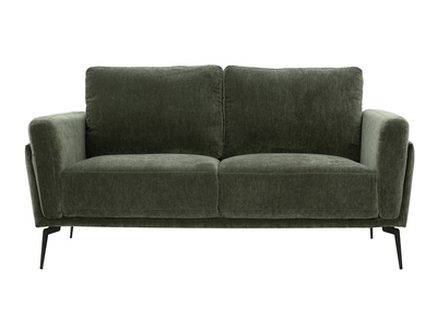 Canapé design 2 places en tissu effet velours vert kaki et métal noir MOSCO