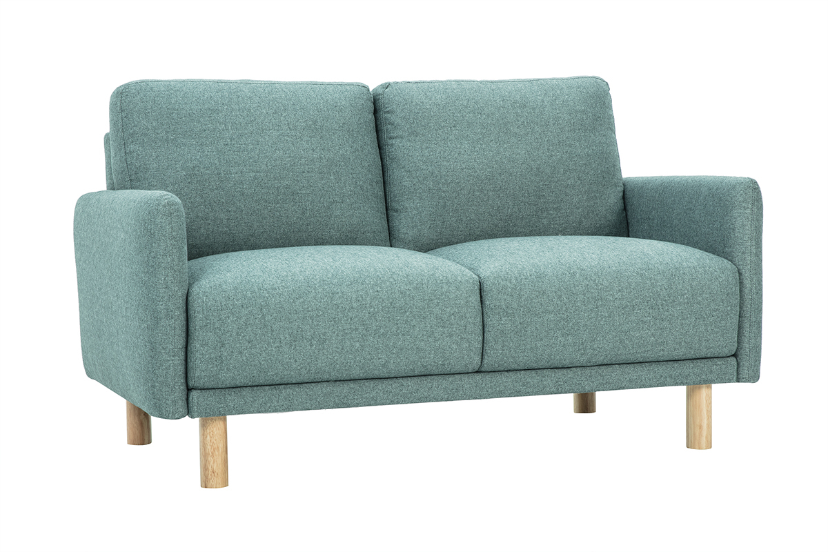 Canap� design 2 places en tissu vert de gris et bois clair BONO
