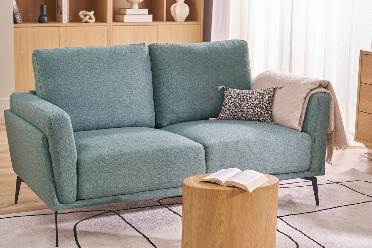 Canap� design 2 places en tissu vert de gris et m�tal noir MOSCO