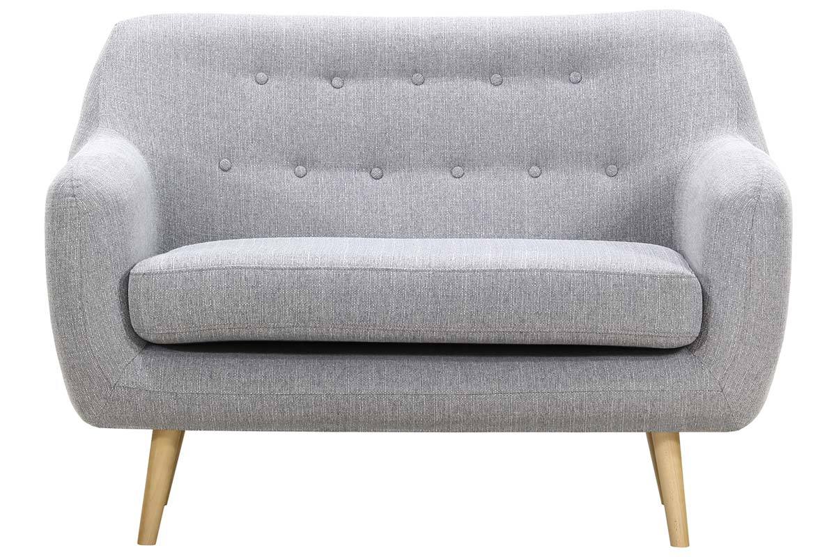 Canap� design 2 places gris perle pieds bois clair OLAF