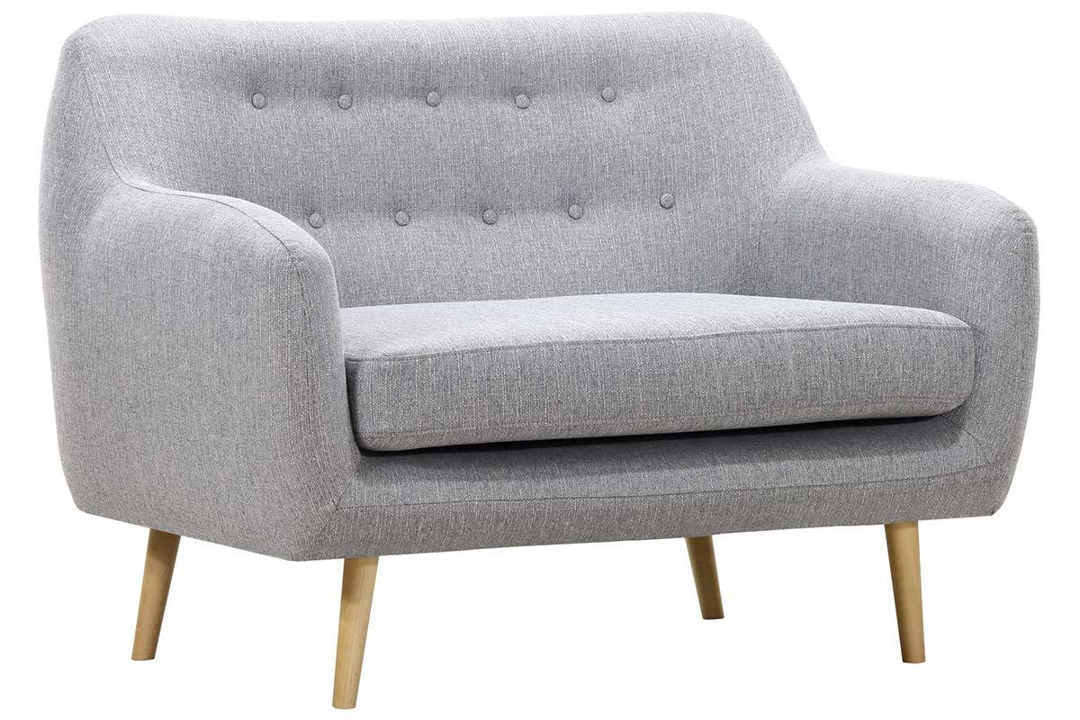 Canap� design 2 places gris perle pieds bois clair OLAF