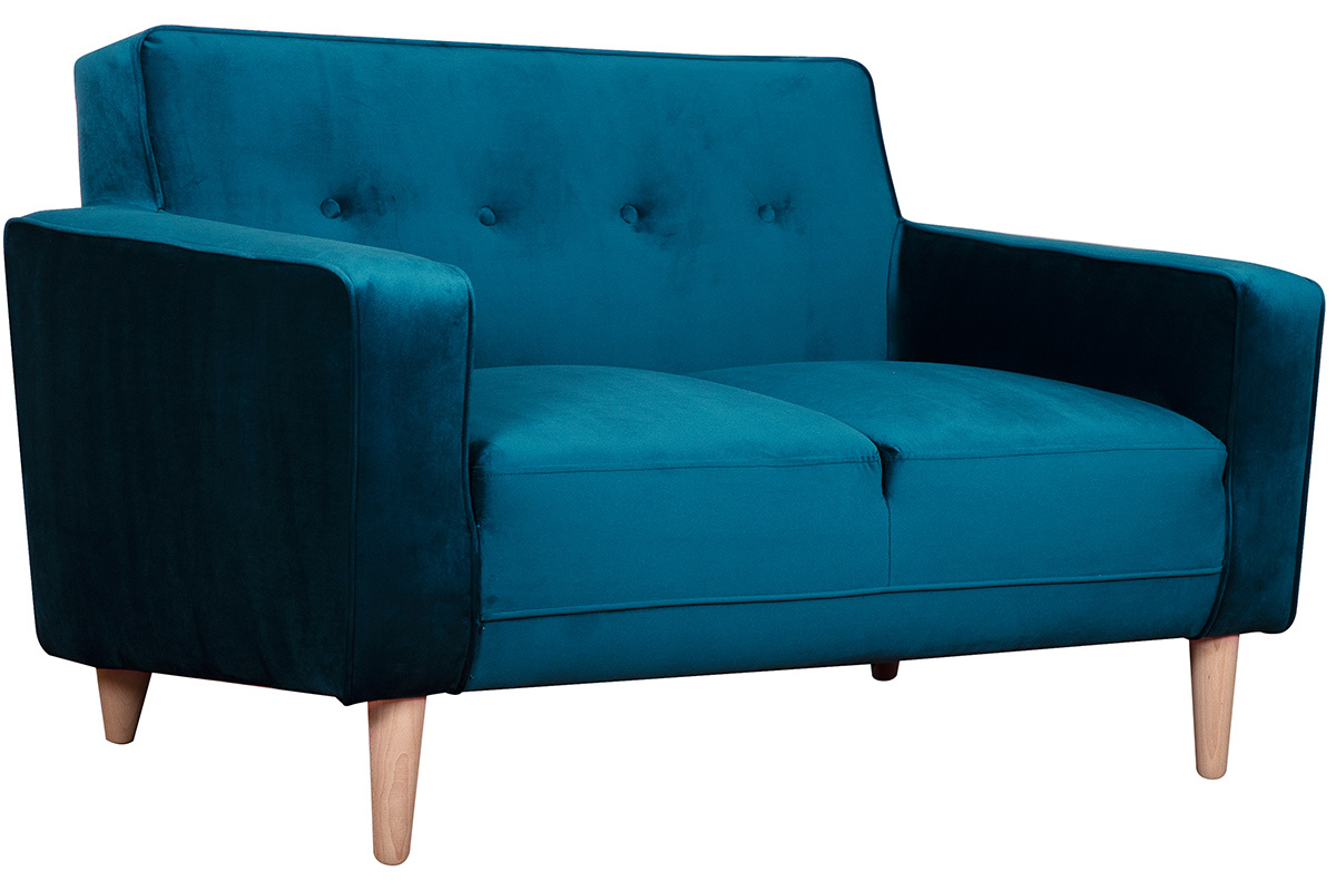 Canap� design 2 places velours bleu paon CIGALE