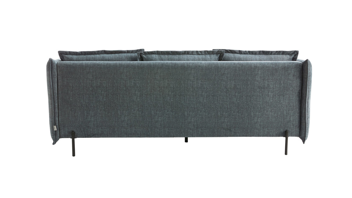 Canap design 3-4 places en tissu velours bleu gris et mtal noir ALMAR