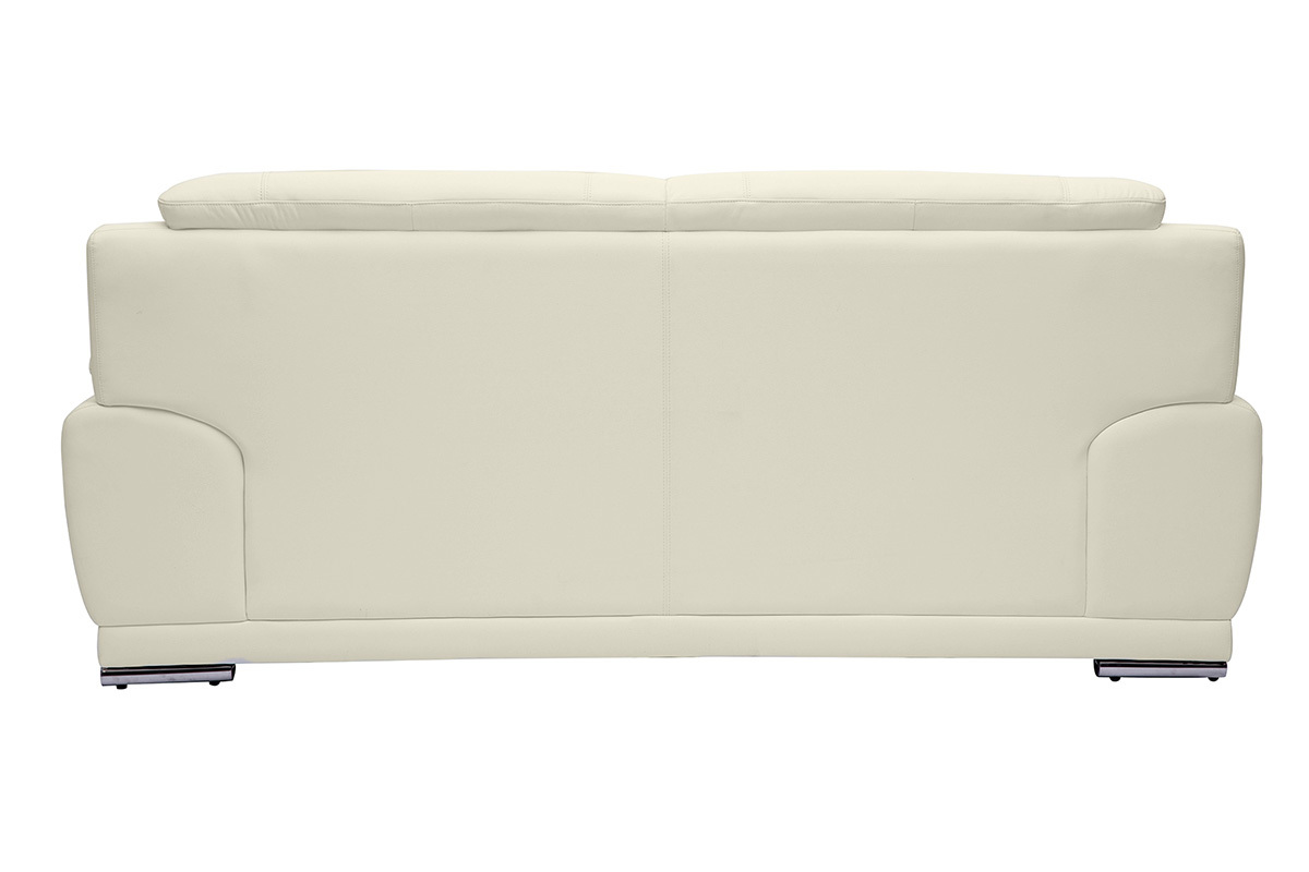 Canap design 3 places cuir blanc et acier chrom TAMARA