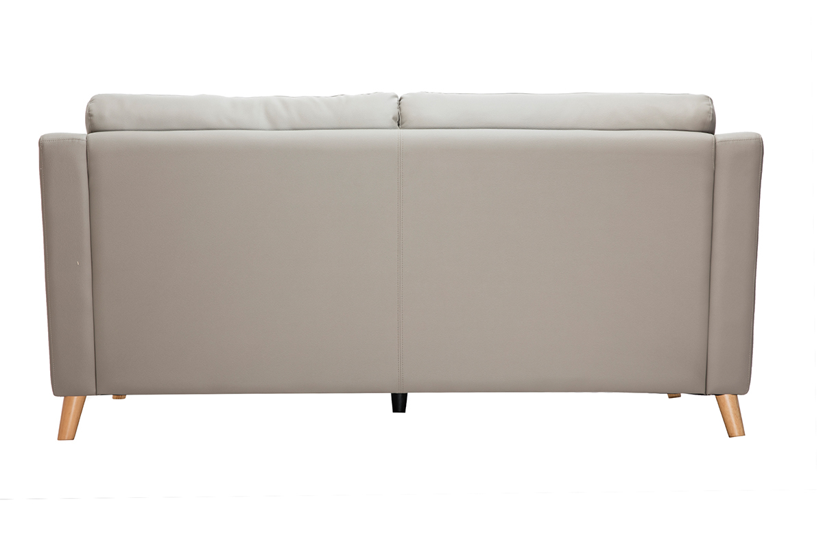 Canap design 3 places cuir gris et bois clair ARNOLD