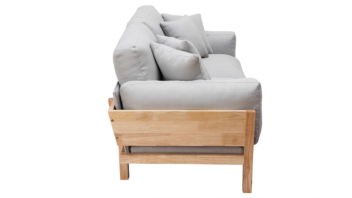 Canapé design 3 places déhoussable gris clair et bois KYO
