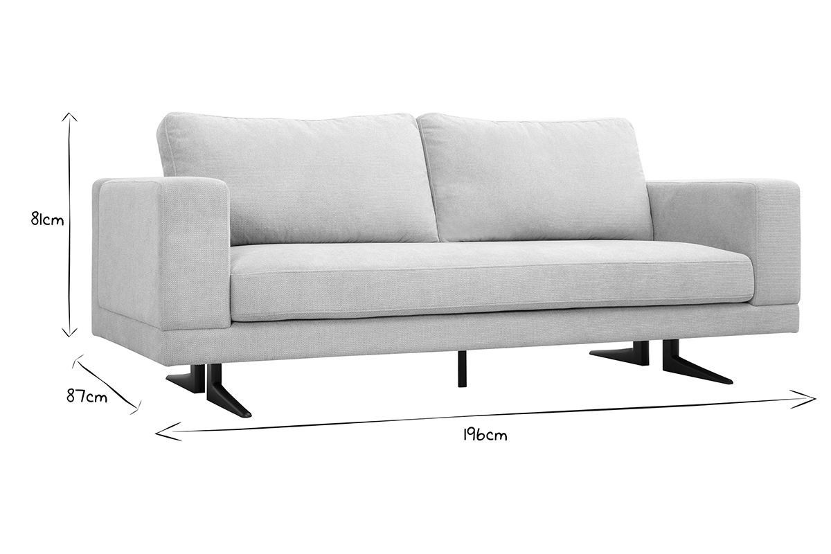 Canap design 3 places en tissu chenille beige et mtal noir LENNON