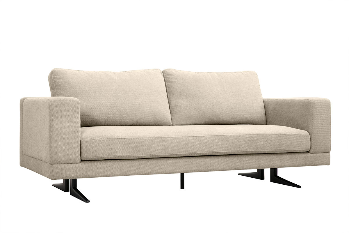 Canap design 3 places en tissu chenille beige et mtal noir LENNON