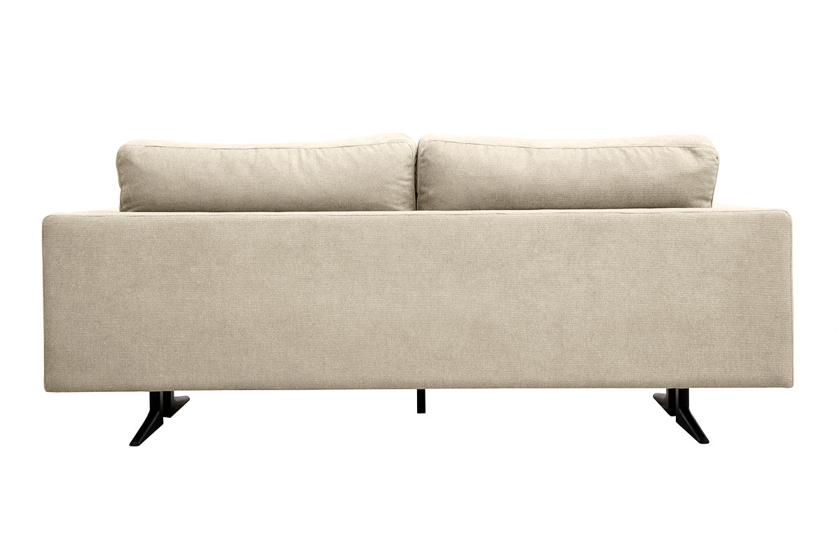 Canap design 3 places en tissu chenille beige et mtal noir LENNON